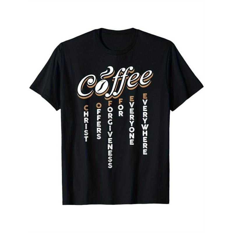 Coffee Print Women's Men's Cotton Pattern T-Shirt, Casual Short Sleeve Round Neck T-Shirt, Men's Outdoor T-Shirt Hoodie,...
