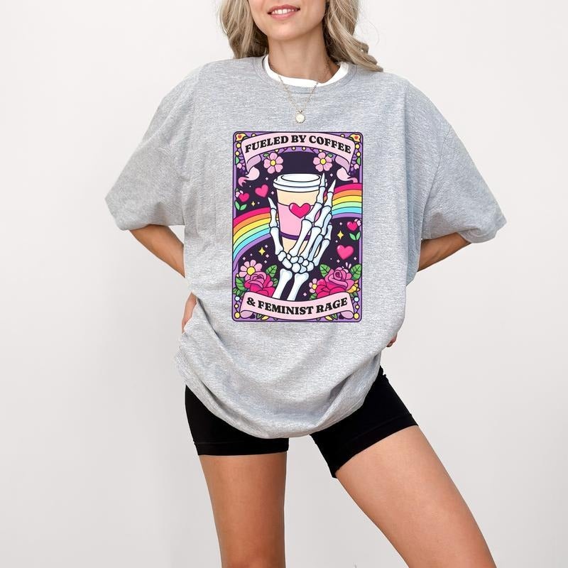Coffee and Feminist Rage T-Shirt,Funny Feminist Shirt, Anti Patriarchy, Womens Rights Tee, Sarcastic Boho Retro Feminism...