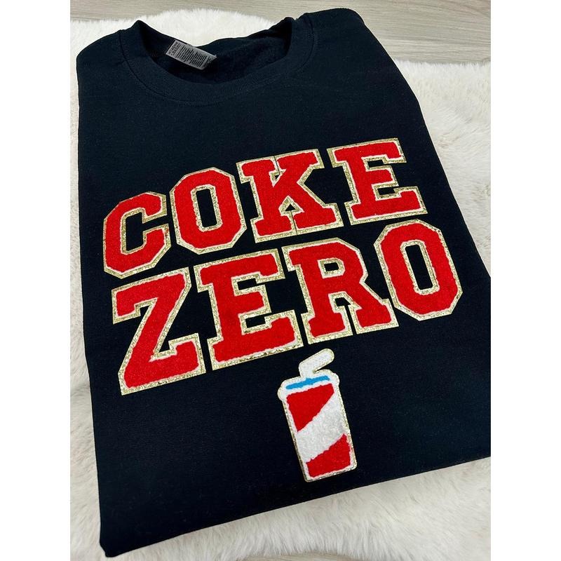 'Coke Zero' Letter Patch Crewneck Sweatshirt T-Shirts, Hoodie | HypeDripTees.com