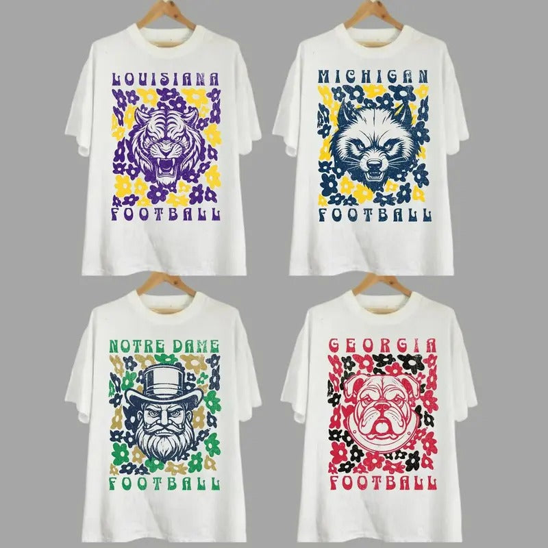 College All Teams NCAA Flower Mascot Custom T-shirt, Casual Cotton Unisex T-shirt, All Teams for Fan, Alabama, Clemson,...