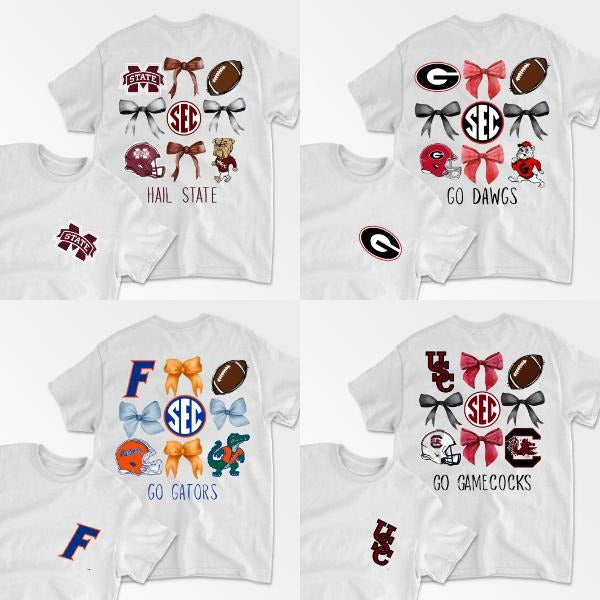 College Football Bows Inspired Crewneck T-shirt, Southeastern Conference Coquetee Graphic Tee, SEC Football Fan T-Shirt...