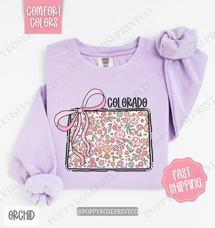Colorado Floral Comfort Colors Sweatshirt, Colorado Sweatshirt, Cute Bow Colorado Sweatshirt T-Shirts, Hoodie