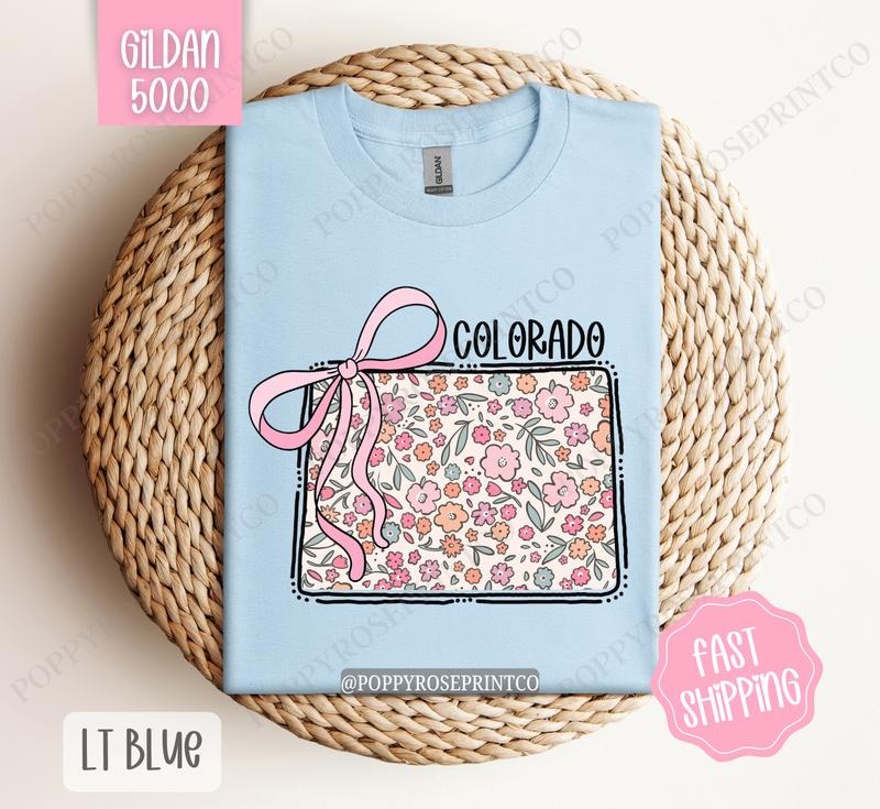 Colorado Gildan T-shirt, Cute Colorado State Shirt, Colorado Floral Bow Tee Hoodie, Sweatshirt | HypeDripTees.com