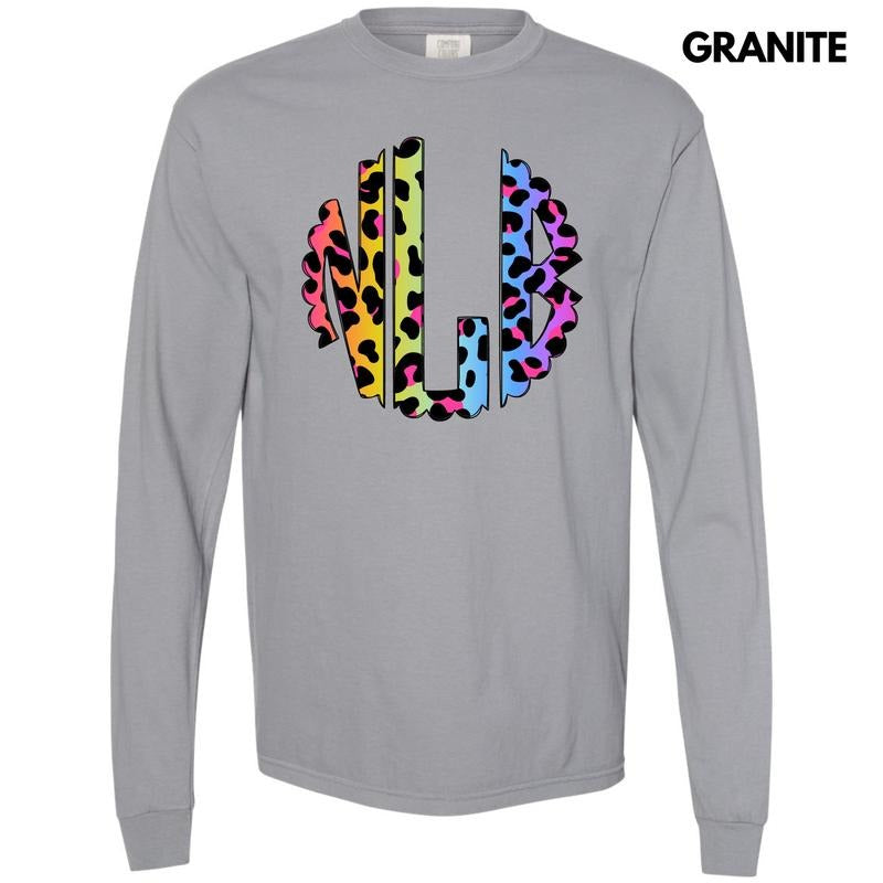Colorful Cheetah Monogram Long Sleeve Comfort Colors T-Shirt 'NLB' Hoodie, Sweatshirt | HypeDripTees.com