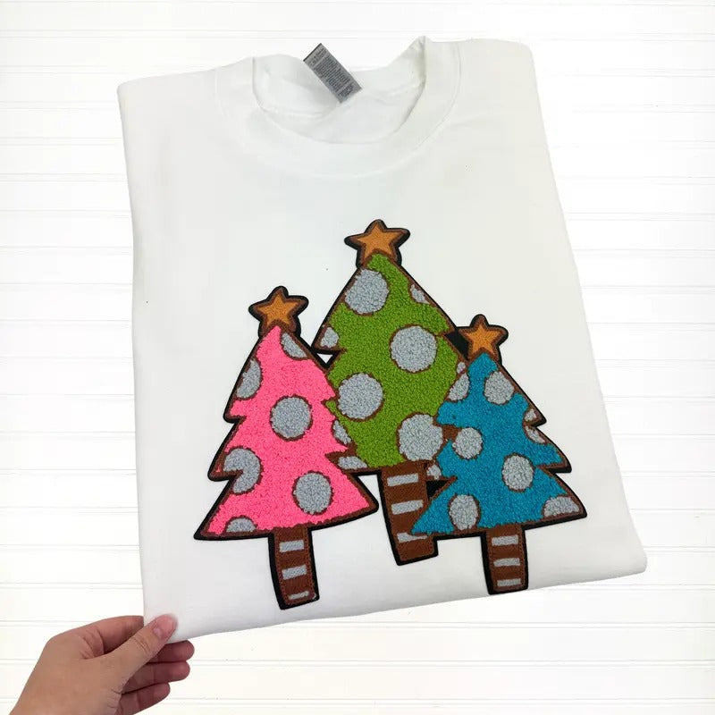 Colorful Christmas Tree Patch Sweatshirt T-Shirts, Hoodie | HypeDripTees.com