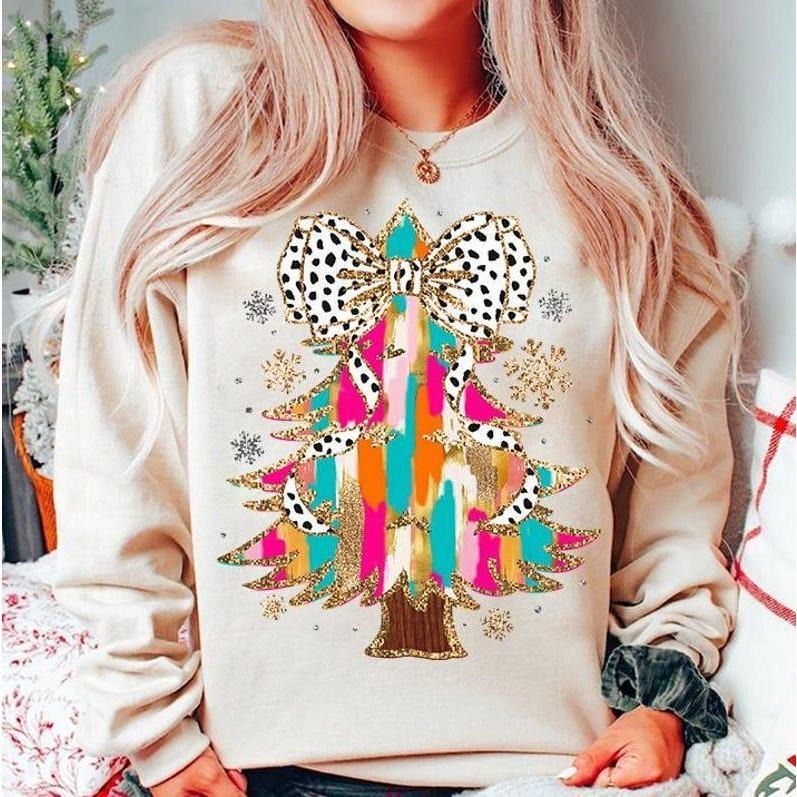 Colorful Coquette Glitter Christmas Tree Sweatshirt, Hoodie, T