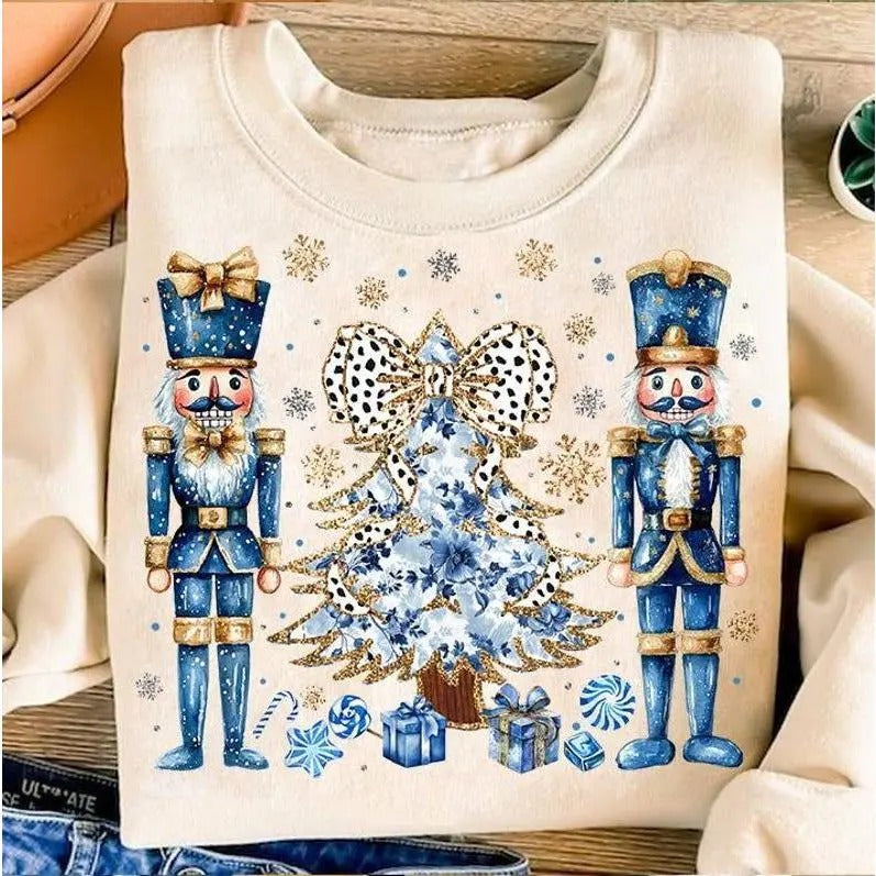 Colorful Gold Glitter Chinoiserie Tree Coquette Blue Shirt Nutcrackers Shirt T-Shirts, Hoodie, Sweatshirt