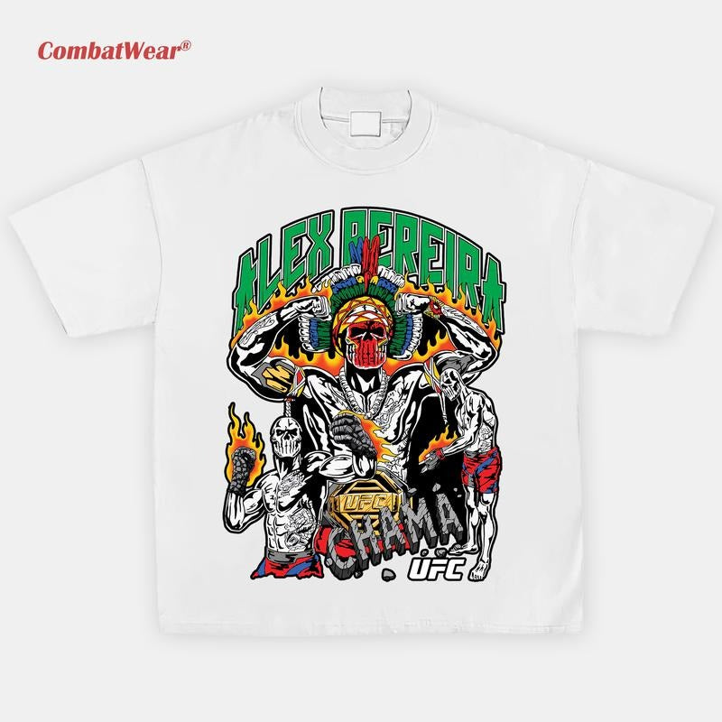 CombatWear Alex Pereira Chama Skull T-Shirt - Combat Series Tee, Boxing T-shirt, Gift for Fighters, Sports Apparel For...