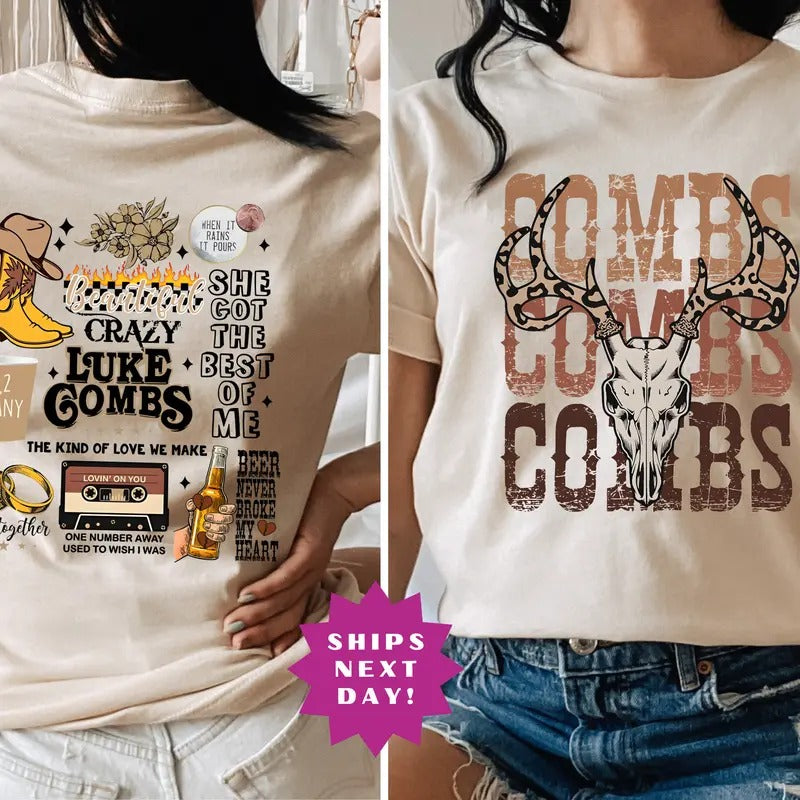 Combs Bullhead Shirt Two Side Print, Country Music Shirt, Luke Combs World Tour 2024 Shirt Hoodie, Sweatshirt