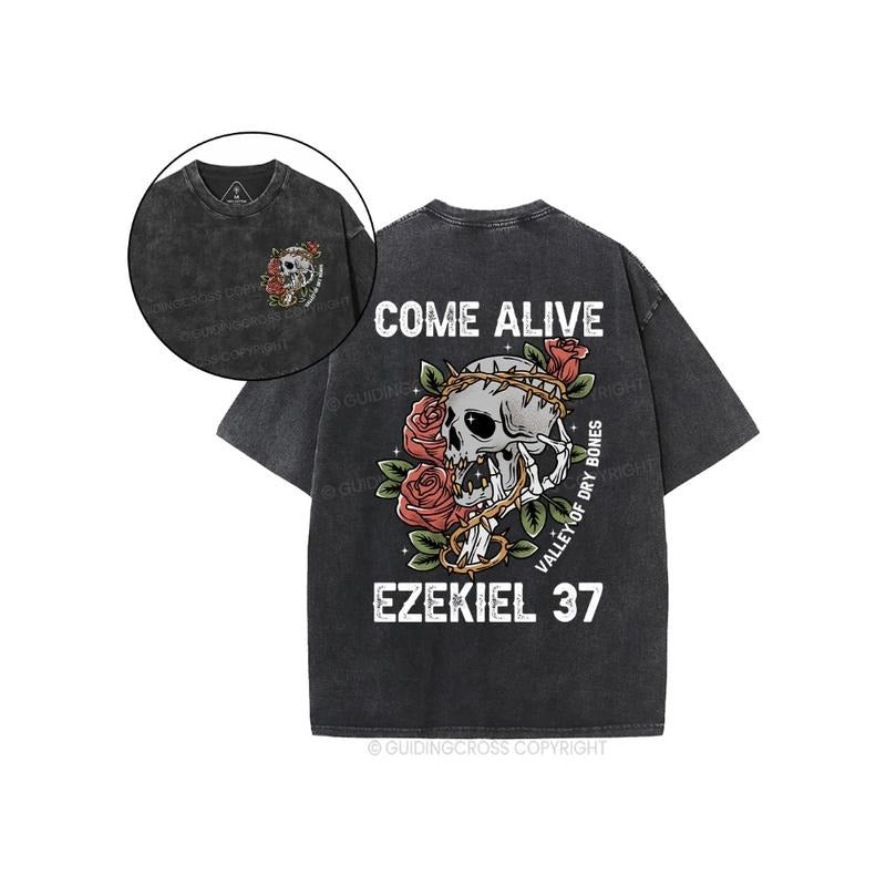 Come Alive Christian Washed Washed 2 Sided T-Shirt Pure Cotton Fabric Casual Streetstyle Crew Neck Short Sleeve...