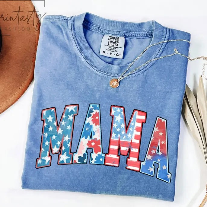 Comfort Color American Mama t-shirt, Mama T-Shirt, Retro Mama America tee, 4th of July T-Shirt, American Mama, Retro USA...