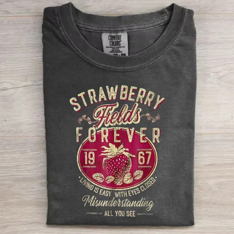 Comfort Color Old School Band T-shirt, Strawberry Fields Forever Tee Casual Wear, Alternative Fashionique Graphic Tee...