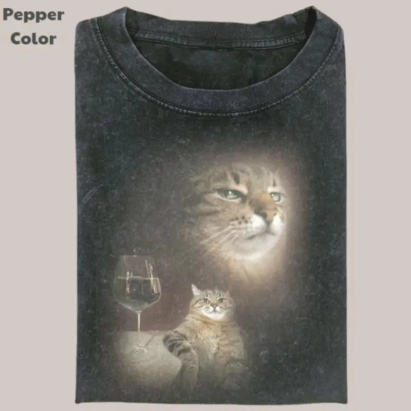 Comfort Color Retro Funny Vintage Tee, Cat Portrait T-Shirt, Unisex Meme Cringe Funny Dumb Shirt, Menswear Womenswear...