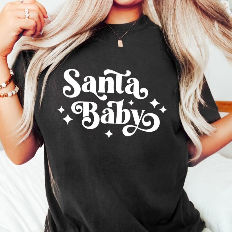 Comfort Color Santa Baby Women's Graphic Cotton T-Shirt for Casual Wear