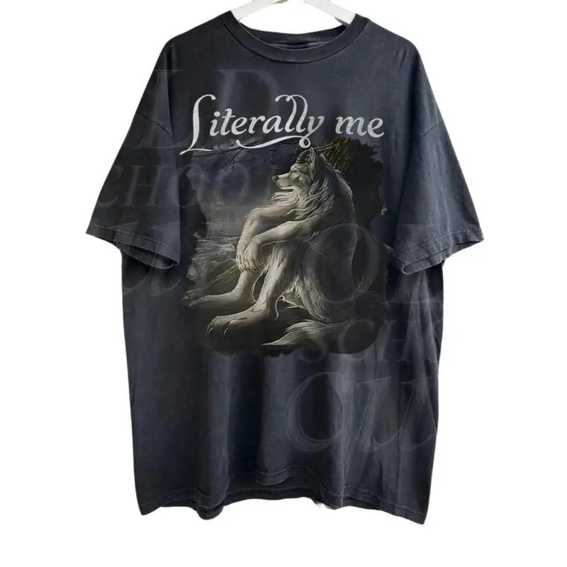 Comfort Color Wolf Funny Vintage T-Shirt, Retro Meme Tee, Grunge Clothing Aesthetic, Emo Silly Animal Graphic Shirt,...