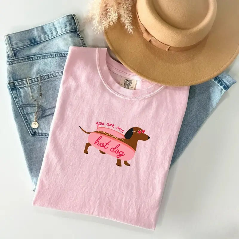 Comfort Color Women's Hot Dog Graphic Print Round Neck Tee, Fashion Casual Short Sleeve T-shirt For Daily Wear, Ladies...