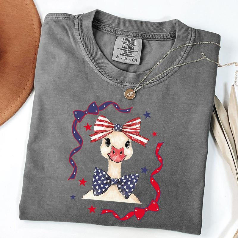 Comfort Colors 4th of July Goose Shirt, America Coquette Shirt, Fourth of July Bows T-Shirt, Patriotic Bows, Independence...