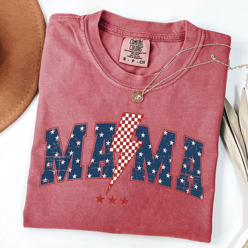 Comfort Colors 4th of July Mama Tee, Checkered American Mama Shirt, Patriotic Mama T-Shirt Hoodie, Sweatshirt