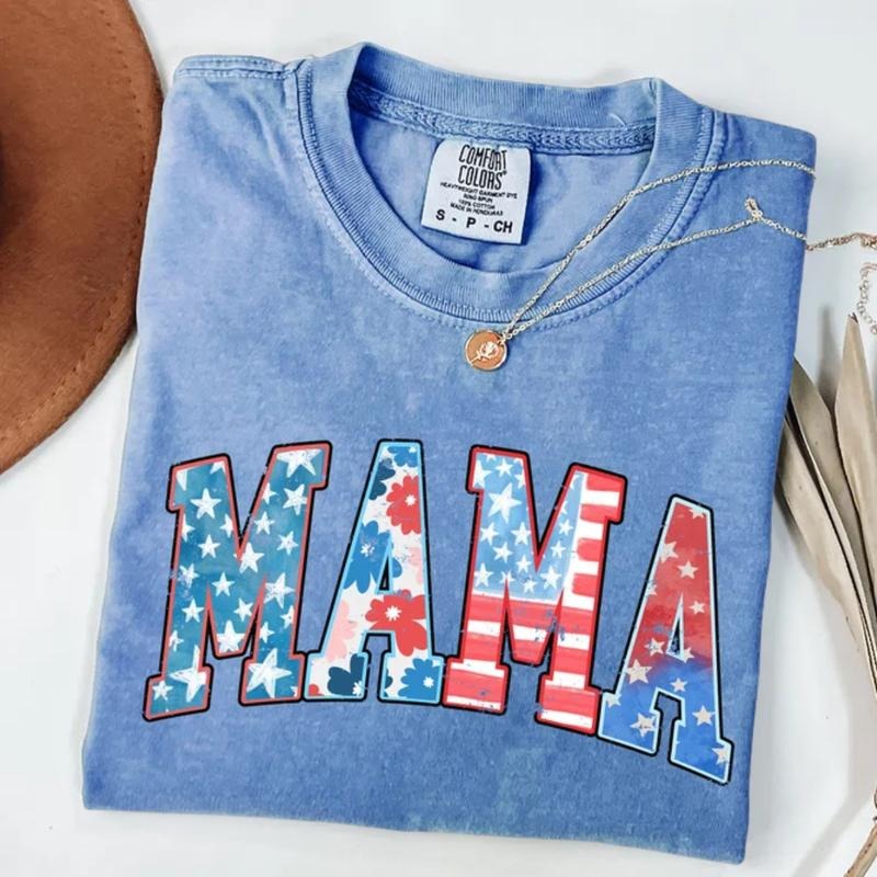 Comfort Colors American Mama T-Shirt, Retro USA T-Shirt, 4th of July Tee, Vintage America Mom T-Shirt, Patriotic Graphic...