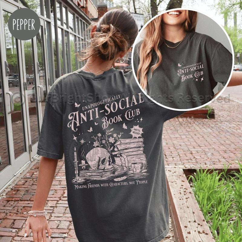 Comfort Colors Anti-social Book Club Shirt for Introverted Romance Reader Vintage Distressed Reading T-shirt Bookish for...