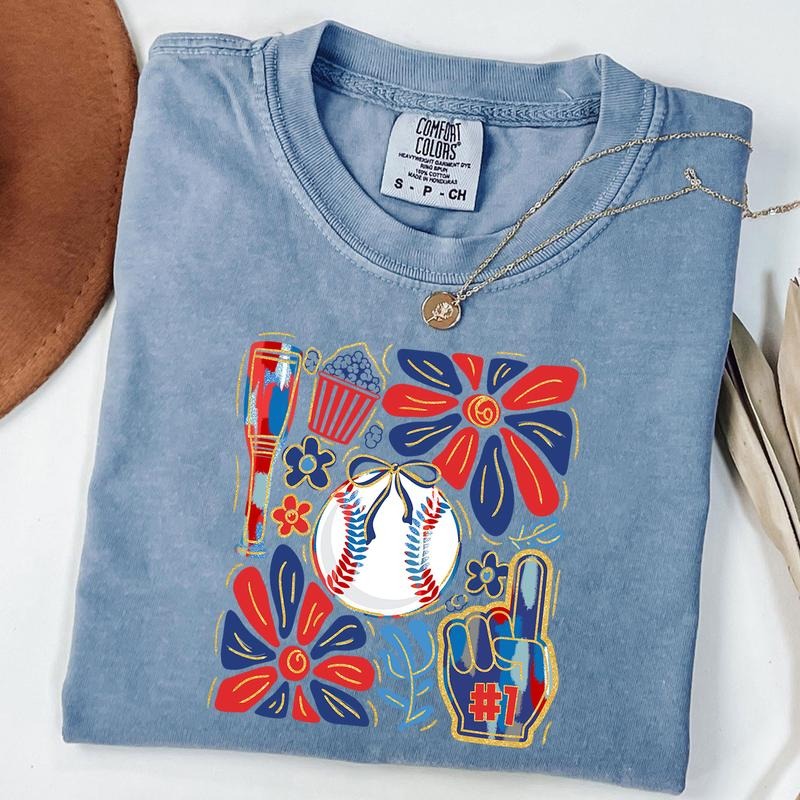 Comfort Colors Baseball Bow Shirt, Floral Baseball Coquette T-Shirt, Baseball Mom Shirt, Game Day T-Shirt Hoodie, Sweatshirt