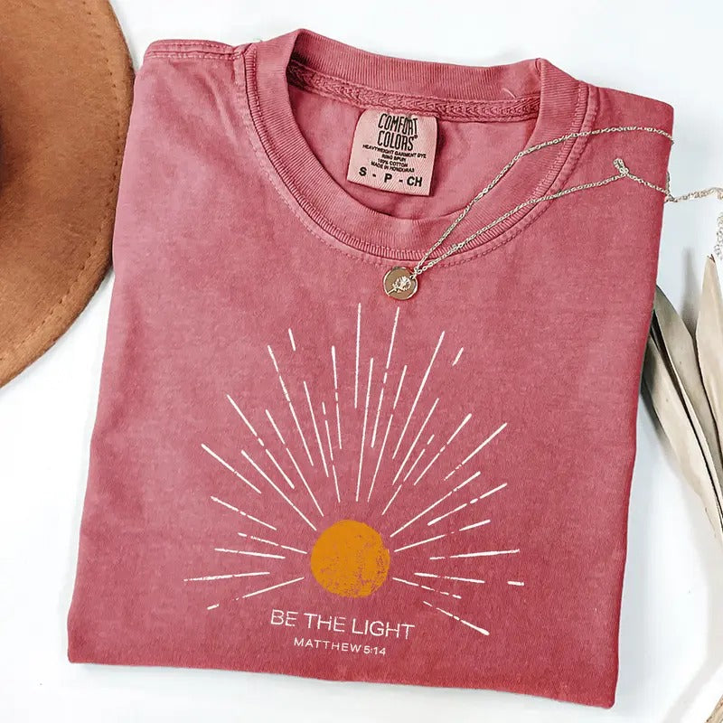 Comfort Colors Be The Light Mathew 5 14 T-shirt, Sunburst Vintage Bible Verse Christian Celestial T-shirt, Boho Tee,...