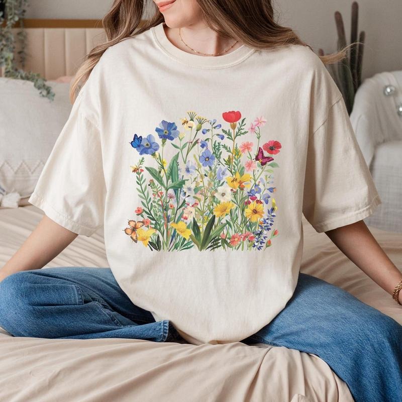Comfort Colors Boho Cottagecore Tshirt, Vintage Pressed Flowers Shirt, Boho Cottagecore , Botanical floral , Garden lover...