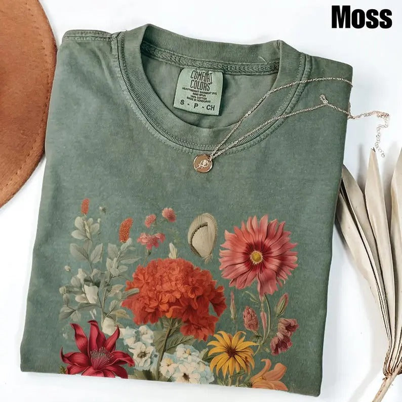 Comfort Colors Boho Wildflowers Cottagecore T-Shirt, Gift For Her Shirt Whimsigoth Plant Shirt Floral Shirt Gift For...