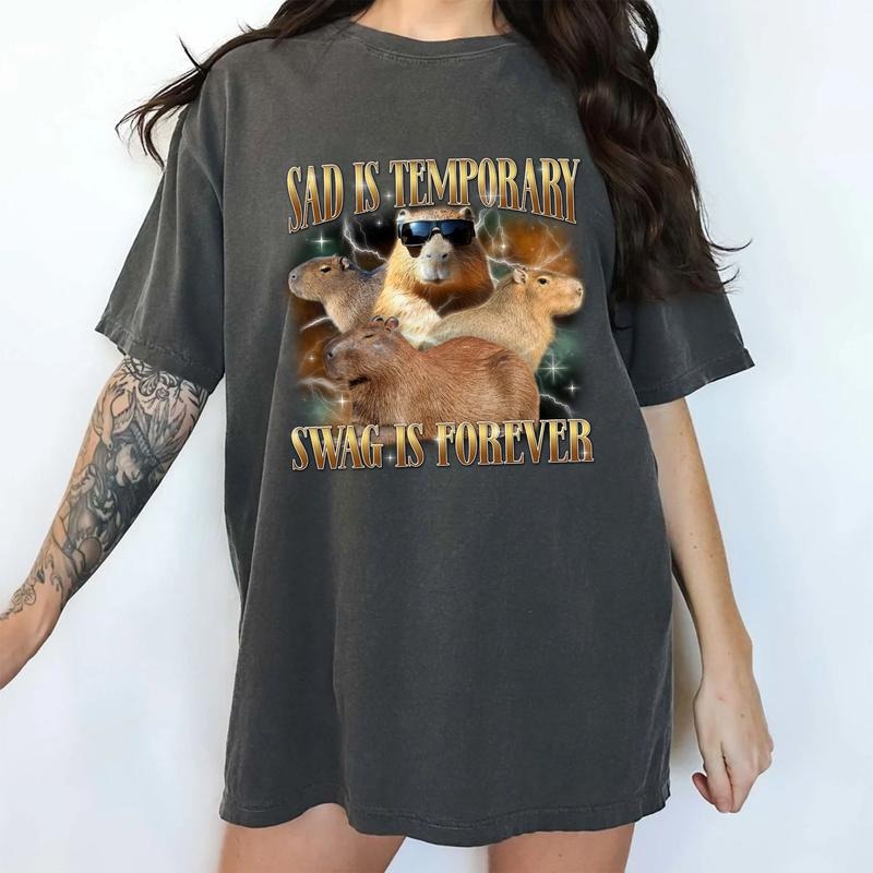 Comfort Colors Capybara Retro Bootleg Shirt for Women, Sad Is Temporary Swag is Forever Tshirt, Funny Vintage 90s Graphic...