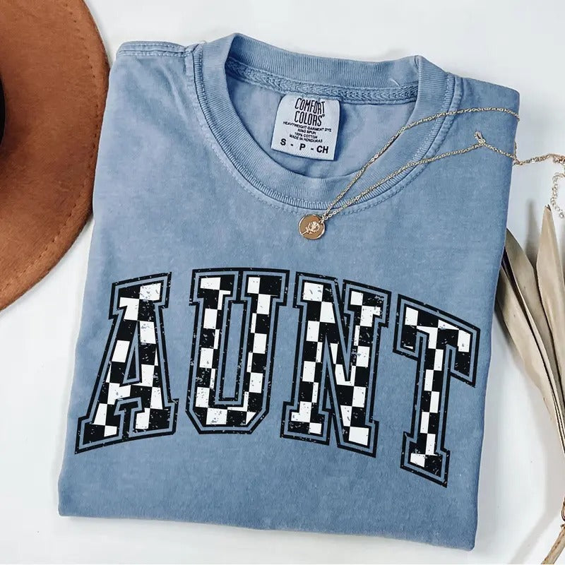 Comfort Colors Checkered Aunt Shirt Gift for Auntie, Retro Aunt Tee, Mother's Day Gift, Vintage Checkered Auntie T-shirt,...