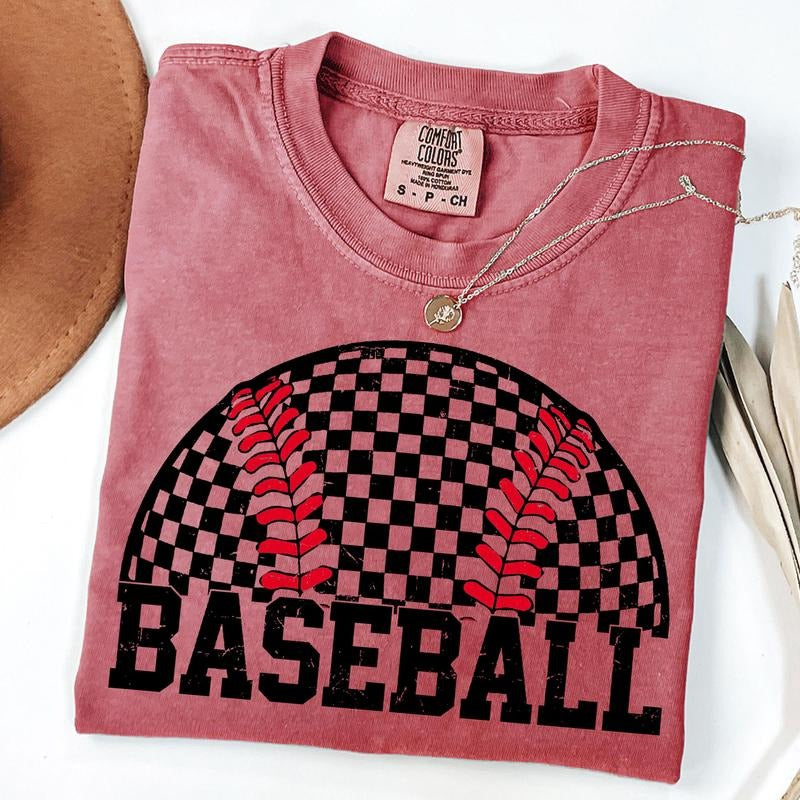 Comfort Colors Checkered Baseball T-shirt, Game Day T-Shirt, Retro Baseball Graphic Tee, Unisex T-Shirt Hoodie, Sweatshirt