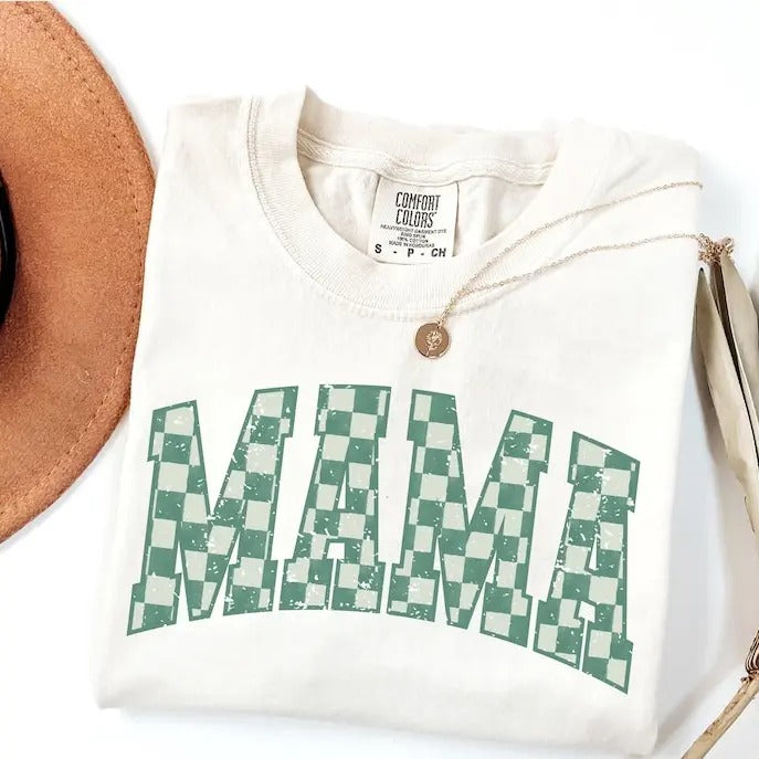 Comfort Colors Checkered Mama Shirt Gift for Mom, Trendy Mom Tee, Mother's Day Gift, Vintage Checkered Mama Tshirt,...