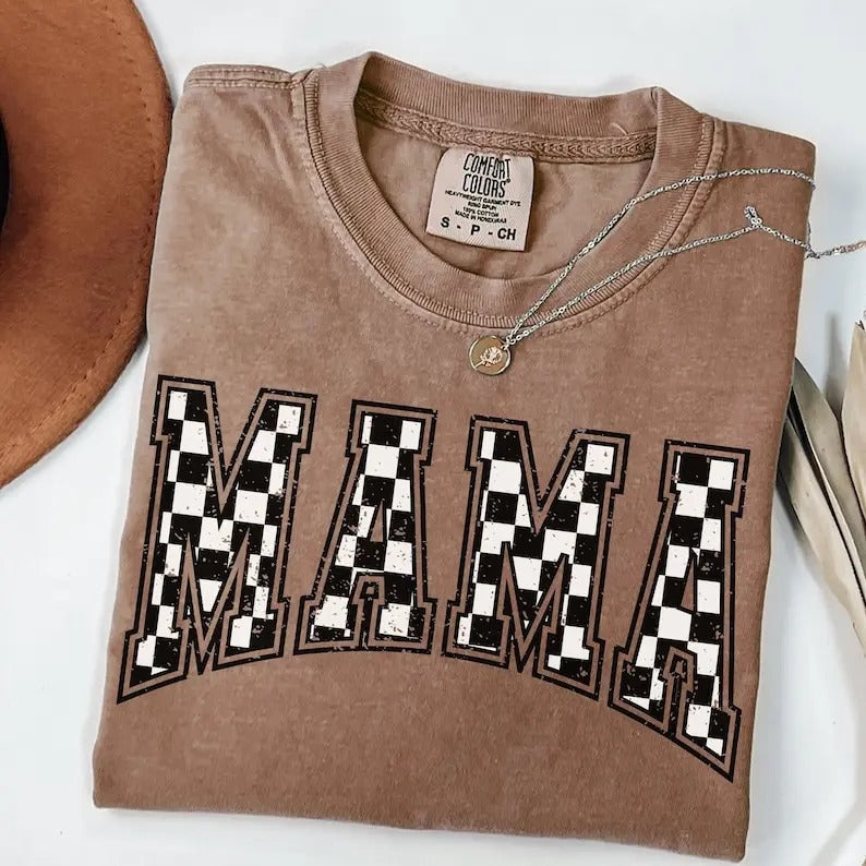 Comfort Colors Checkered Mama Shirt, Gift for Mom, Retro Mom Tee, Mother's Day Gift, Vintage Checkered Mama T-Shirt, For...
