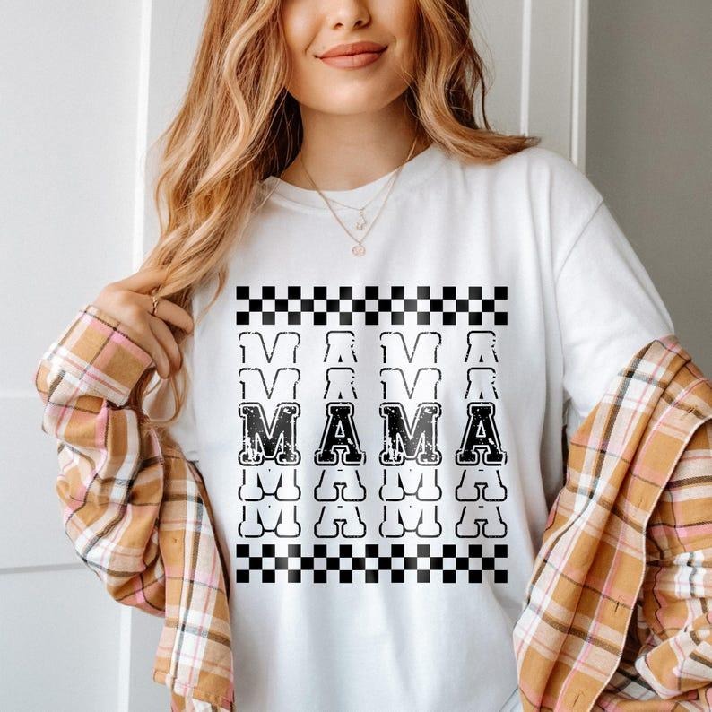 Comfort Colors Checkered Mama Shirt, Vintage Checkered Mama T-shirt, Gift for Mom, Retro Mom Tee, Mother's Day Gift,...