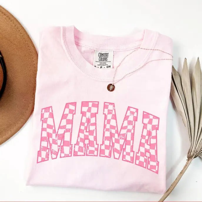 Comfort Colors Checkered Mama T-Shirt Gift for Mom, Retro Mom Tee, Mother's Day Gift, Vintage Checkered Mama Tshirt,...