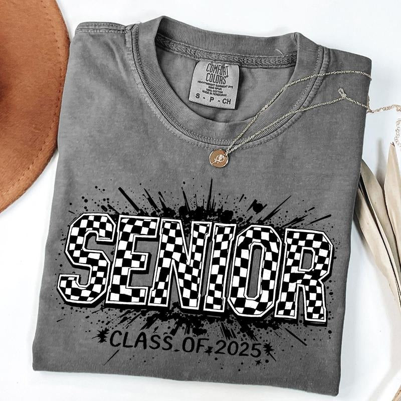 Comfort Colors Checkered Senior Class of 2025 T-shirt, Checkered Senior Graduation Shirt, Unisex T-Shirt Hoodie, Sweatshirt