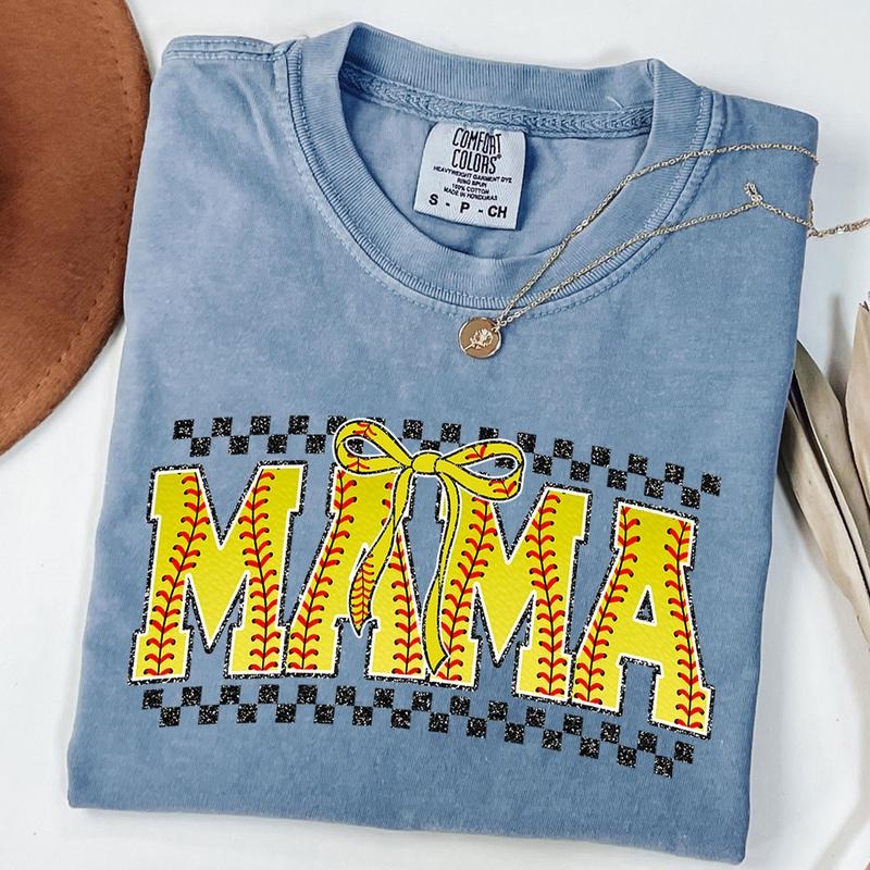 Comfort Colors Checkered Softball Mama Shirt, Softball Mama Coquette Shirt, Softball Game Day T-Shirt, Mothers Day Gift,...