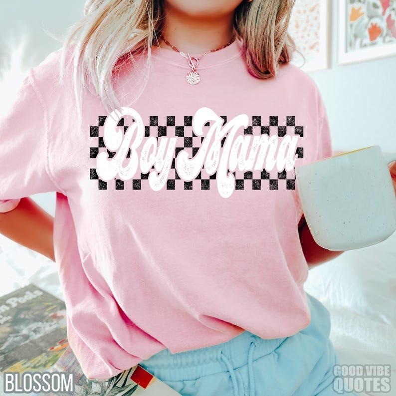Comfort Colors Checkers Boy Mama Shirt, Retro Boy Mama Shirt, Vintage Boy Mama Tee,Motherhood Tshirt,Vintage Checkered...