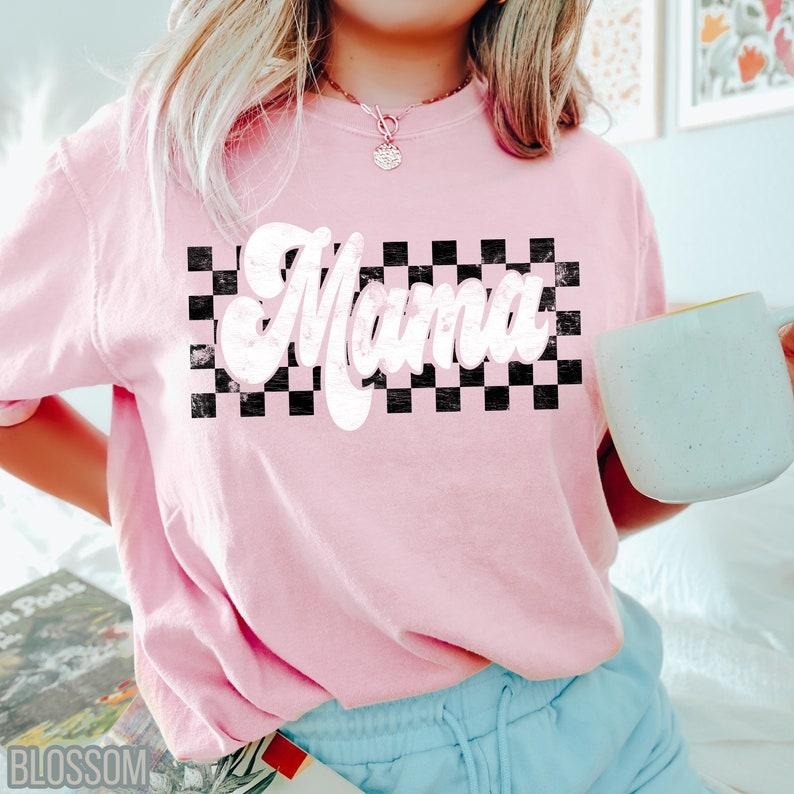 Comfort Colors Checkers Mama Shirt, Retro Mama Shirt, Vintage Mama Tee, Motherhood Tshirt, Comfort Color Mama Tee,...