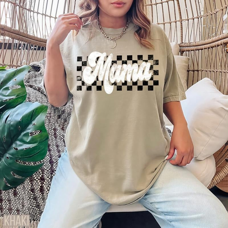 Comfort Colors Checkers Mama T-Shirt, Retro Mama T-Shirt, Vintage Mama Tee, Motherhood T-Shirt, Comfort Color Mama Tee...