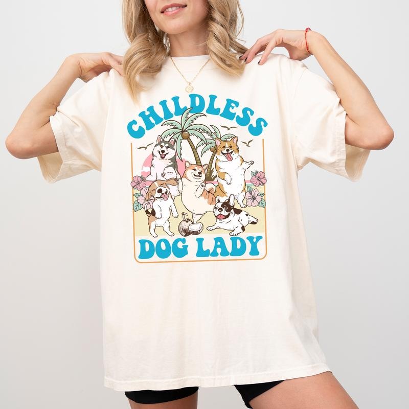 Comfort Colors Childless Dog Lady Shirt, Funny Coconut Tree Graphic Printed Tee, Feminism Shirt for Women, Childless Dog...