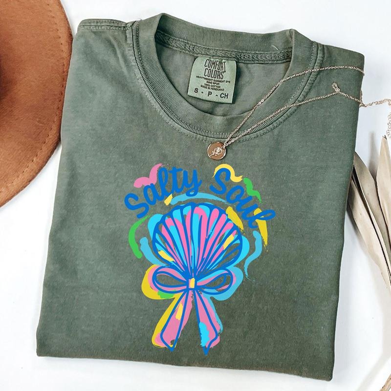 Comfort Colors Clam Pearl Coquette Salty Soul T-Shirt, Summer Vibes Shirt, Girly Summer Tee, Unisex T-Shirt Hoodie,...