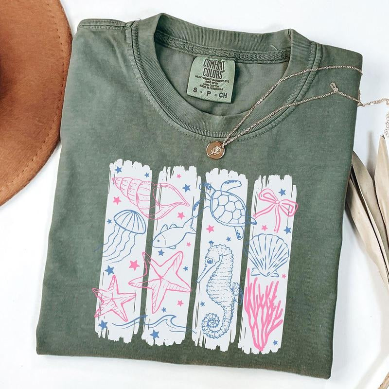Comfort Colors Coastal T-Shirt, Aesthetic Summer Shirt, Beach Tee, Coquette Ocean Shirt Hoodie, Sweatshirt | HypeDripTees.com