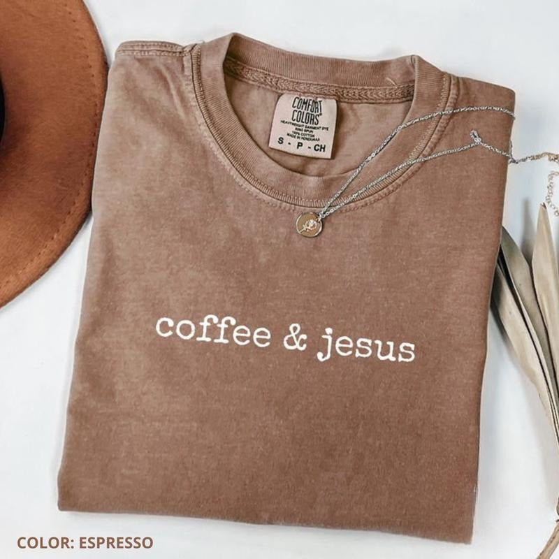 Comfort Colors Coffee and Jesus TShirt, Christian Graphic Tee, Faith and Caffeine TShirt, Bible Verse Inspired T-Shirt,...