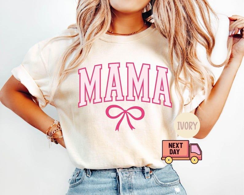 Comfort Colors Coquette Mama Shirt, Coquette Bow T-shirt for Mom, Mothers Day Gift, Girly Mama Outfit, Baby Shower Gift...