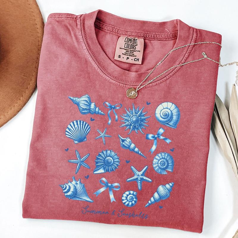 Comfort Colors Coquette Seashell Shirt, Summer Vibes Tee, Girls Trip 2025 T-Shirt Hoodie, Sweatshirt | HypeDripTees.com
