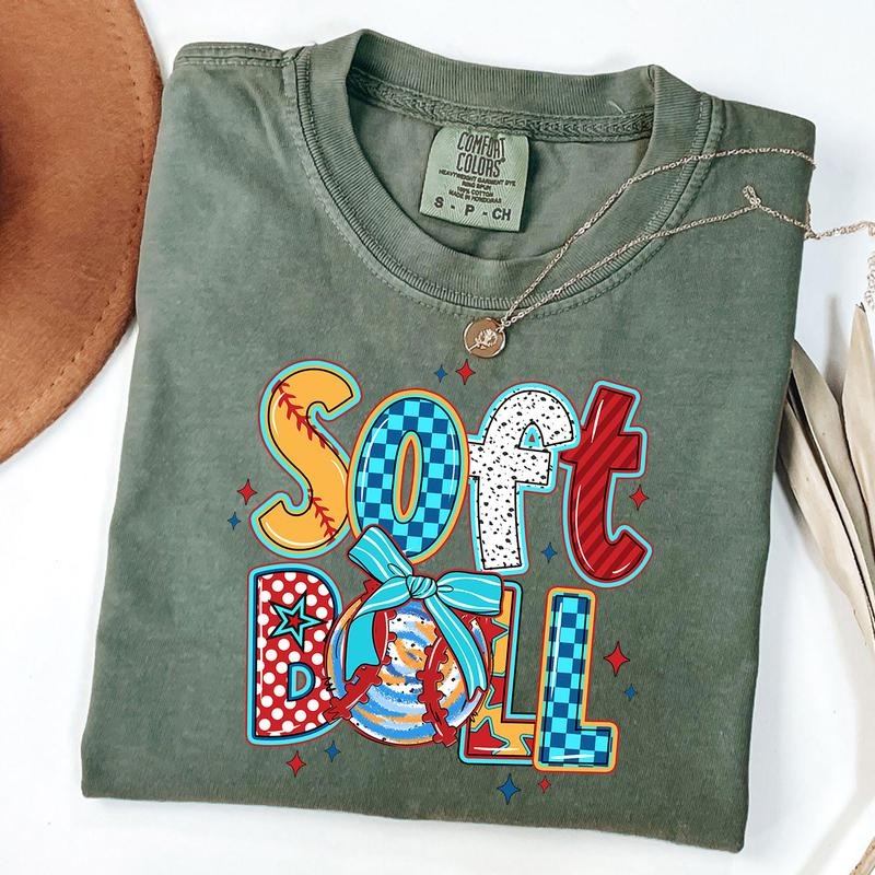 Comfort Colors Coquette Softball Bow Shirt, Brushstroke Softball Shirt, Softball Mom T-shirt, Game Day Tee, Gift For Mom...