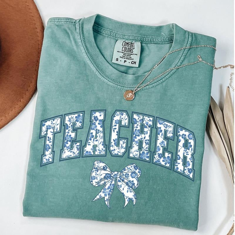 Comfort Colors Coquette Teacher Shirt, Toile De Jouy Teacher Tee, Back To School T-Shirt, Teacher Appreciation Gift...