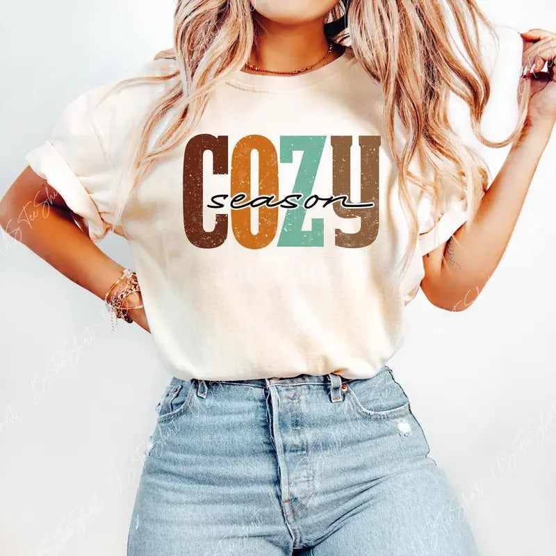Comfort Colors Cozy Season Shirt, Fall Graphic Tee, Retro Fall Shirt, Womens Fall Shirt, Fall Season Shirt, Trendy Fall...