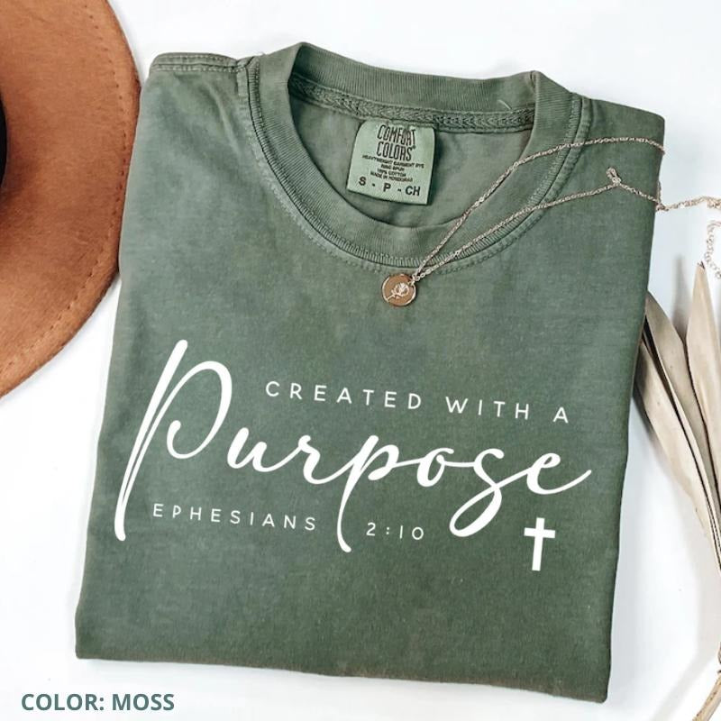 Comfort Colors Created With a Purpose Shirt, Christian Tee, Religious Bible Verse Shirt, Faith Top, Jesus Gift Shirt- ...